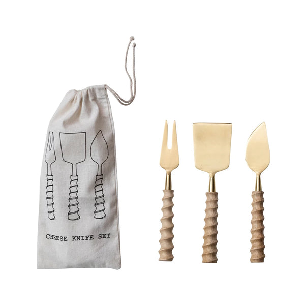 Cheese Knives with Carved Handles